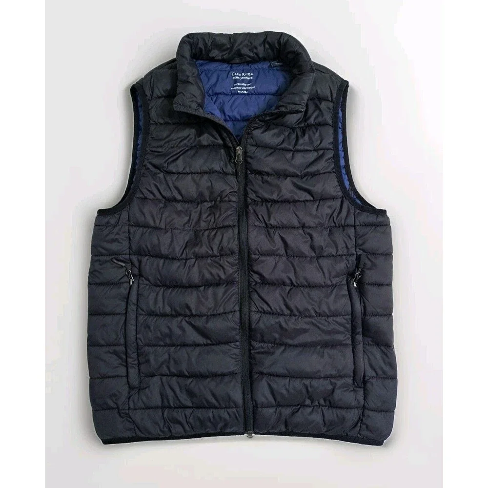 Club Room Vest Men’s Small Puffer Packable Water Resistant Full Zip Jacket Black